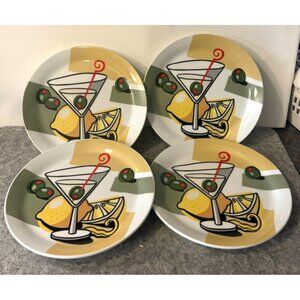 Set of 4 7" MSC Joie Vivie Martini Design Appetizer Plates  #3157